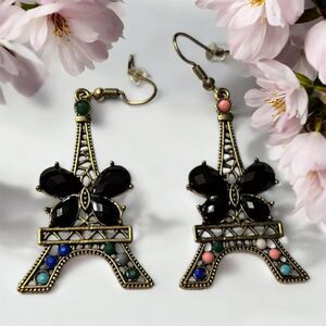 Earrings  Eiffle tower hook dangle  2 inches goldtone